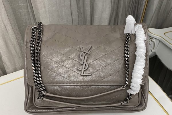 Replica Saint Laurent 498883 YSL Niki Large Bag in Gray Vintage Leather