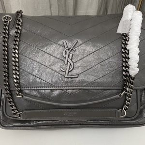 Replica Saint Laurent 498883 YSL Niki Large Bag in Dark Gray Vintage Leather