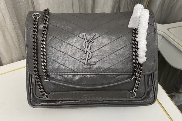 Replica Saint Laurent 498883 YSL Niki Large Bag in Dark Gray Vintage Leather