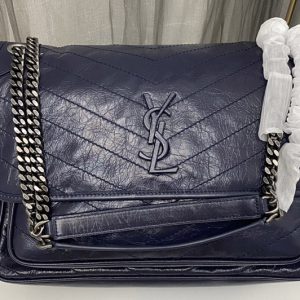 Replica Saint Laurent 498883 YSL Niki Large Bag in Navy Blue Vintage Leather