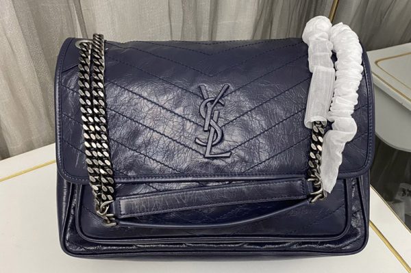 Replica Saint Laurent 498883 YSL Niki Large Bag in Navy Blue Vintage Leather