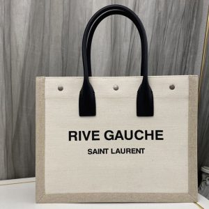 Replica Saint Laurent 617481 YSL RIVE GAUCHE SMALL TOTE BAG IN LINEN AND LEATHER