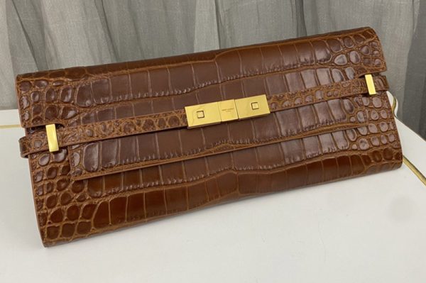 Replica Saint Laurent 695949 YSL MANHATTAN CLUTCH IN Brown CROCODILE-EMBOSSED LEATHER