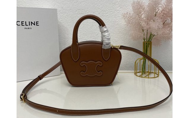 Replica Celine 110462 MINI BOWLING BAG IN TAN CALFSKIN