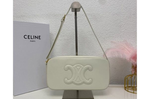 Replica Celine 198183 CAMERA SHOULDER BAG CUIR TRIOMPHE IN White SMOOTH CALFSKIN