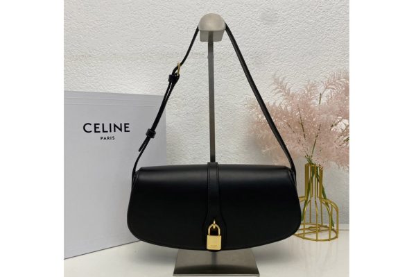 Replica Celine 198663 CLUTCH ON STRAP TABOU Bag IN Black SMOOTH CALFSKIN