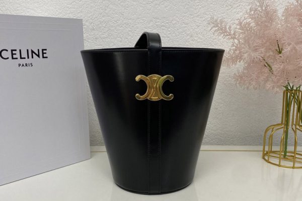 Replica Celine 199913 BUCKET TRIOMPHE bag IN Black NATURAL CALFSKIN