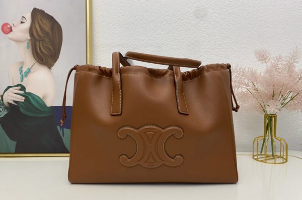 Replica Celine 199973 CABAS DRAWSTRING CUIR TRIOMPHE Bag IN Tan SMOOTH CALFSKIN