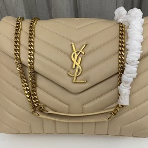 Replica Saint Laurent 459749 YSL Medium Loulou Chain Bag in Apricot Leather With Gold