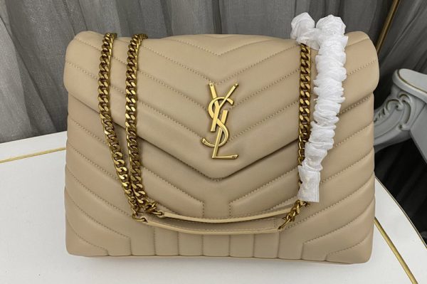 Replica Saint Laurent 459749 YSL Medium Loulou Chain Bag in Apricot Leather With Gold