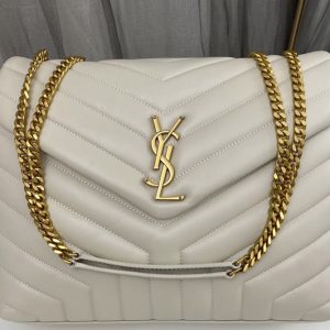 Replica Saint Laurent 459749 YSL Medium Loulou Chain Bag in White Leather With Gold