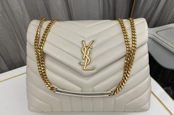 Replica Saint Laurent 459749 YSL Medium Loulou Chain Bag in White Leather With Gold