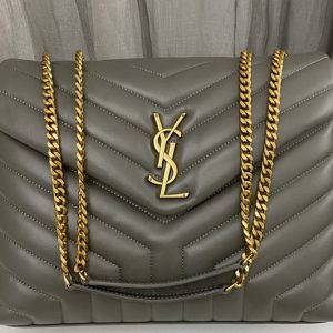 Replica Saint Laurent 459749 YSL Medium Loulou Chain Bag in Gray Leather With Gold