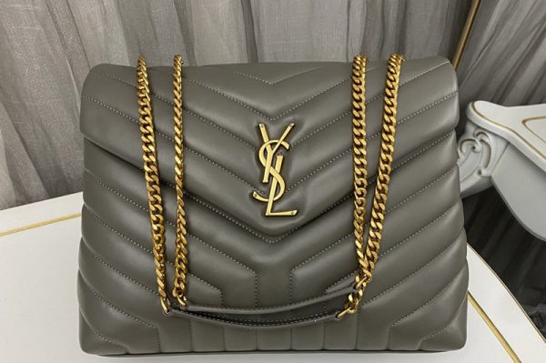 Replica Saint Laurent 459749 YSL Medium Loulou Chain Bag in Gray Leather With Gold