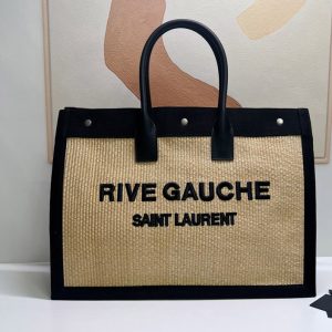 Replica Saint Laurent 499290 YSL RIVE GAUCHE TOTE BAG IN Beige LINEN AND LEATHER