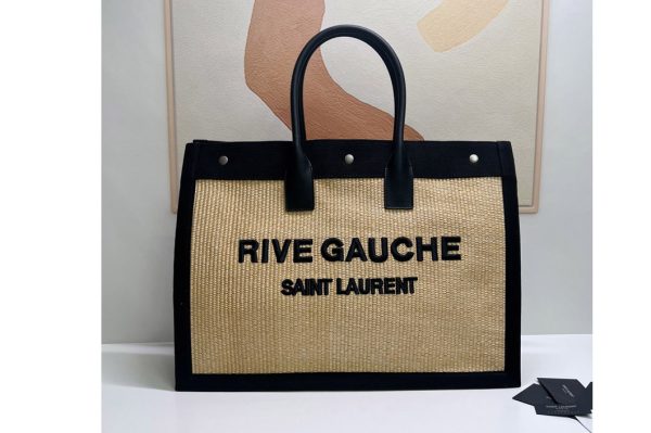 Replica Saint Laurent 499290 YSL RIVE GAUCHE TOTE BAG IN Beige LINEN AND LEATHER