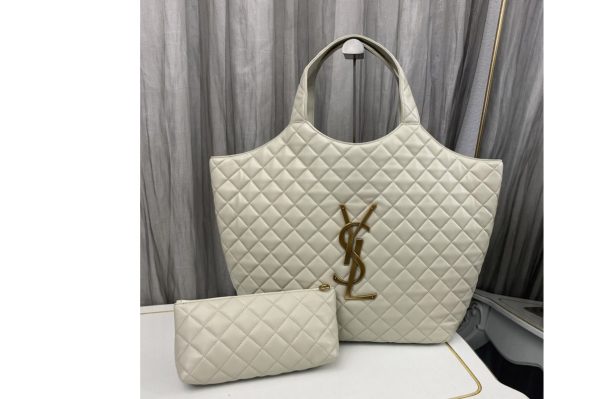 Replica Saint Laurent 698651 YSL Icare Maxi Shopping Bag in White Quilted Lambskin