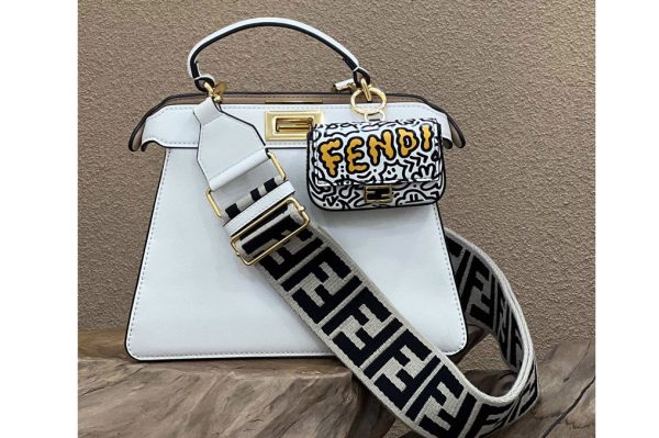 Replica Fendi 8BN327 Peekaboo Iseeu Small Bag in White leather