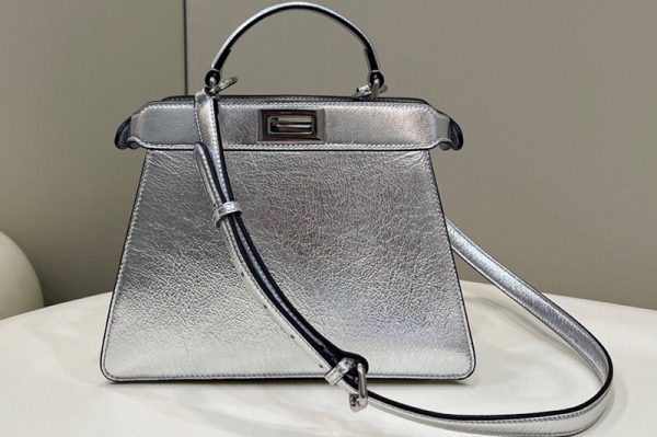 Replica Fendi 8BN327 Peekaboo Iseeu Small Bag in Silver leather