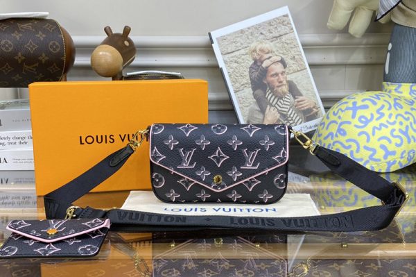 Replica Louis Vuitton M81471 LV Félicie Strap & Go pochette Bag in Black Monogram coated canvas