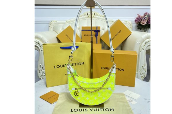 Replica Louis Vuitton M81484 LV Loop half-moon baguette bag in Yellow Monogram jacquard velvet