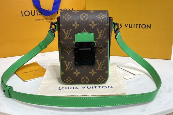 Replica Louis Vuitton M81522 LV S-Lock Vertical wearable wallet in Monogram Macassar coated canvas and Purple cowhide leather