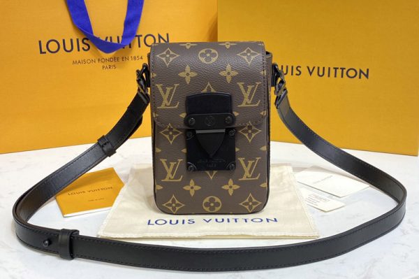 Replica Louis Vuitton M81522 LV S-Lock Vertical wearable wallet in Monogram Macassar coated canvas and black cowhide leather