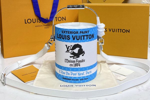 Replica Louis Vuitton M81597 LV Paint Can Bag in Blue Coated canvas and cowhide leather