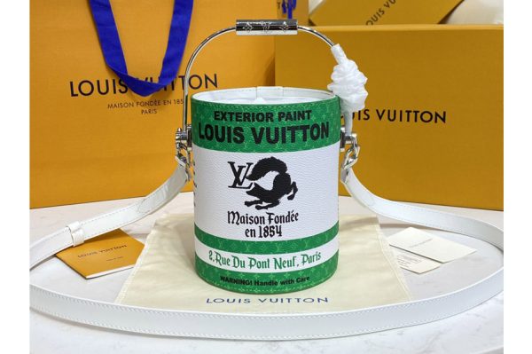 Replica Louis Vuitton M81592 LV Paint Can Bag in Green Coated canvas and cowhide leather