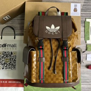 Replica Gucci ‎495563 adidas x Gucci backpack in Beige and brown GG Crystal canvas