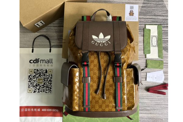 Replica Gucci ‎495563 adidas x Gucci backpack in Beige and brown GG Crystal canvas