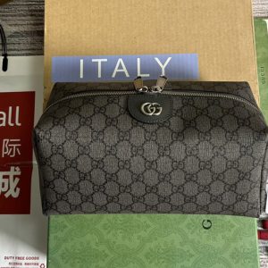 Replica Gucci 572767 Ophidia GG toiletry case in Grey and black GG Supreme canvas