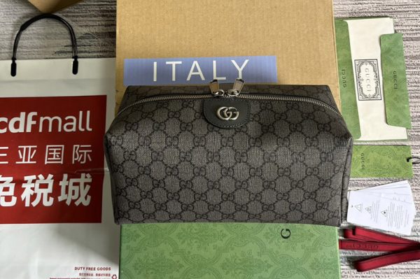 Replica Gucci 572767 Ophidia GG toiletry case in Grey and black GG Supreme canvas