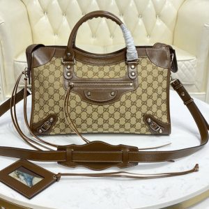 Replica Gucci x Balenciaga 681695 The Hacker Project Medium Neo Classic Bag in Beige and ebony Original GG canvas