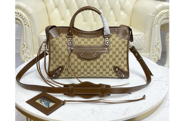 Replica Gucci x Balenciaga 681695 The Hacker Project Medium Neo Classic Bag in Beige and ebony Original GG canvas