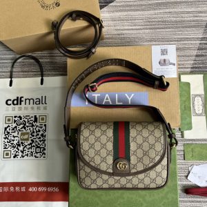 Replica Gucci 722117 Ophidia GG mini shoulder bag in Beige and ebony GG Supreme canvas