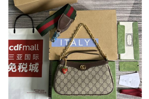 Replica Gucci 735132 Ophidia GG small handbag in Beige and ebony GG Supreme canvas