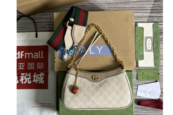 Replica Gucci 735132 Ophidia GG small handbag in Beige and White GG Supreme canvas