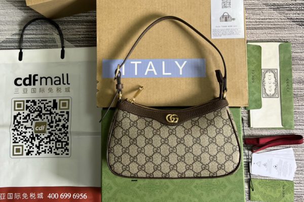 Replica Gucci 735145 Ophidia small handbag in Beige and Ebony GG Supreme canvas