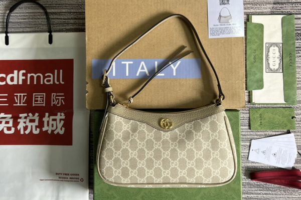 Replica Gucci 735145 Ophidia small handbag in Beige and White GG Supreme canvas