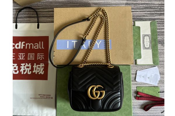 Replica Gucci 739682 GG Marmont mini shoulder bag in Black matelassé chevron leather