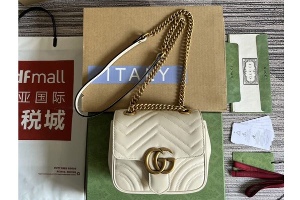 Replica Gucci 739682 GG Marmont mini shoulder bag in White matelassé chevron leather