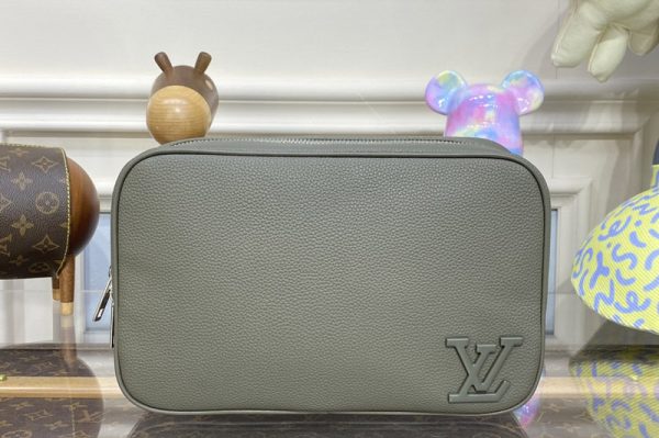 Replica Louis Vuitton M20912 LV toilet pouch bag in Green LV Aerogram cowhide leather