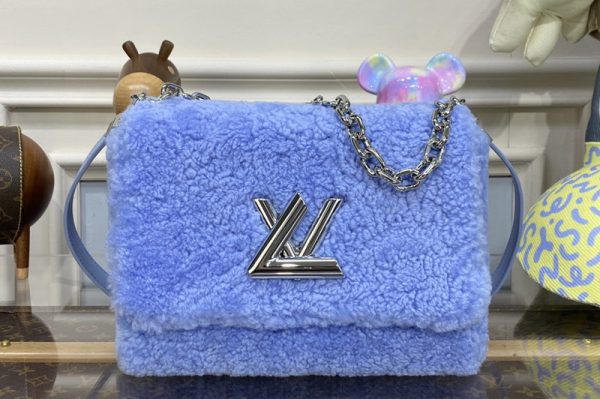 Replica Louis Vuitton M21040 LV Twist MM hand bag in Jean Blue Shearling