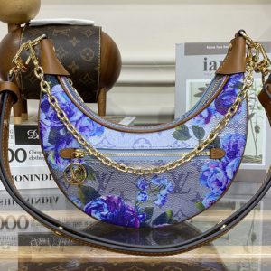 Replica Louis Vuitton M21183 LV Loop baguette handbag in metallic-blue coated canvas