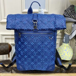 Replica Louis Vuitton M21359 LV Roll Top Backpack in Blue Cowhide leather