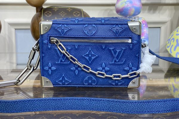 Replica Louis Vuitton M21368 LV Mini Soft Trunk Bag in Denim Blue Cowhide leather