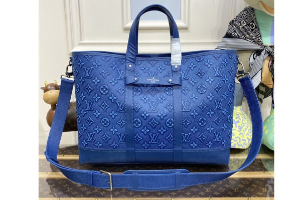 Replica Louis Vuitton M21371 LV Tote Journey carryall bag in denim Blue Cowhide leather