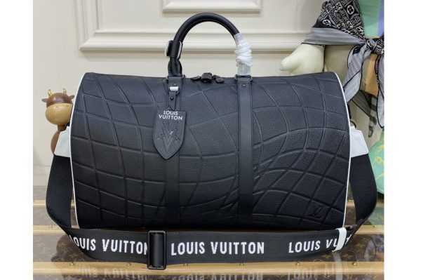 Replica Louis Vuitton M21382 LV Keepall Bandouliere 50 weekend bag in Black Taurillon leather