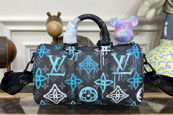 Replica Louis Vuitton M21399 LV Keepall Bandouliere 25 Bag in LV Graffiti Monogram Eclipse coated canvas